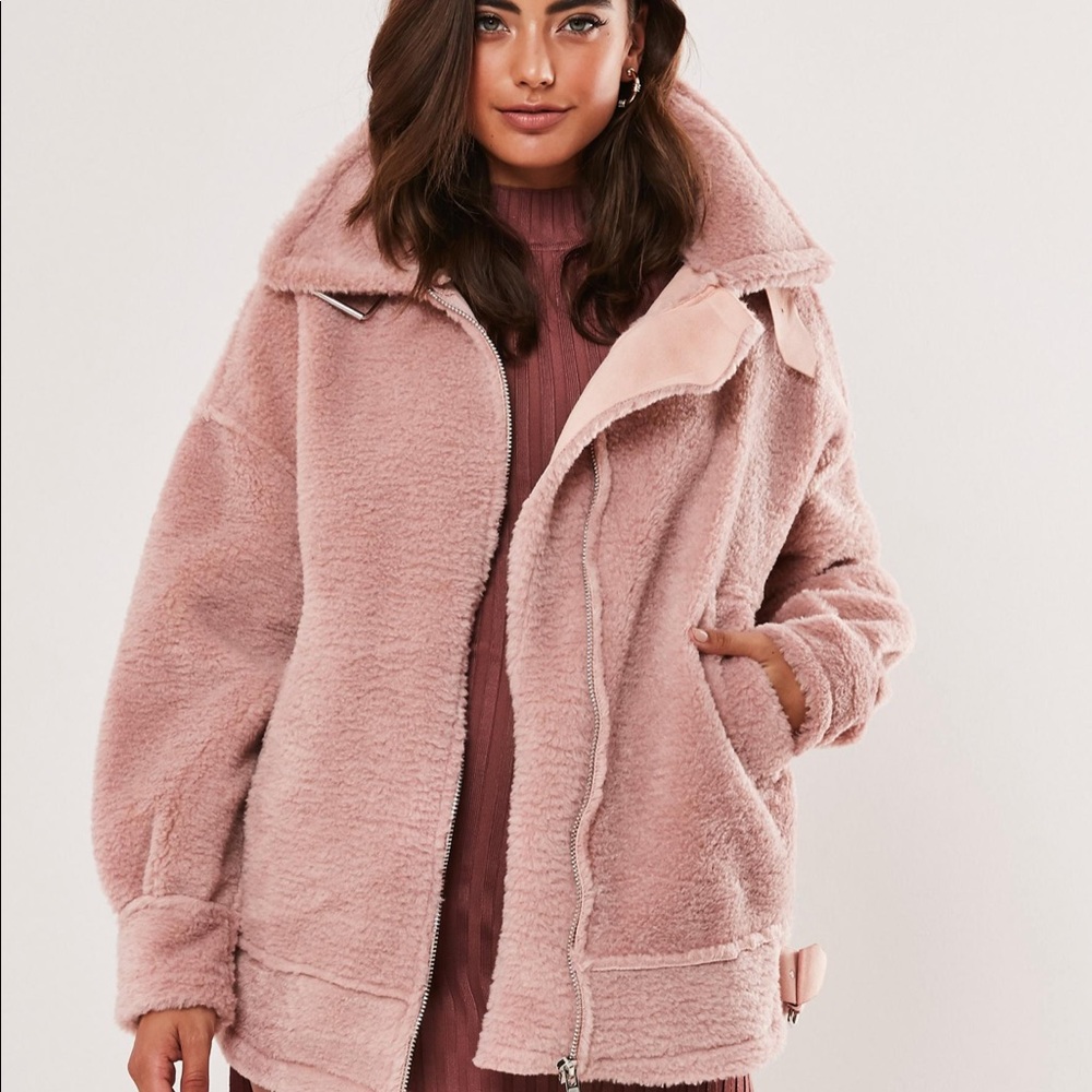 pink ultimate oversized faux fur aviator jacket